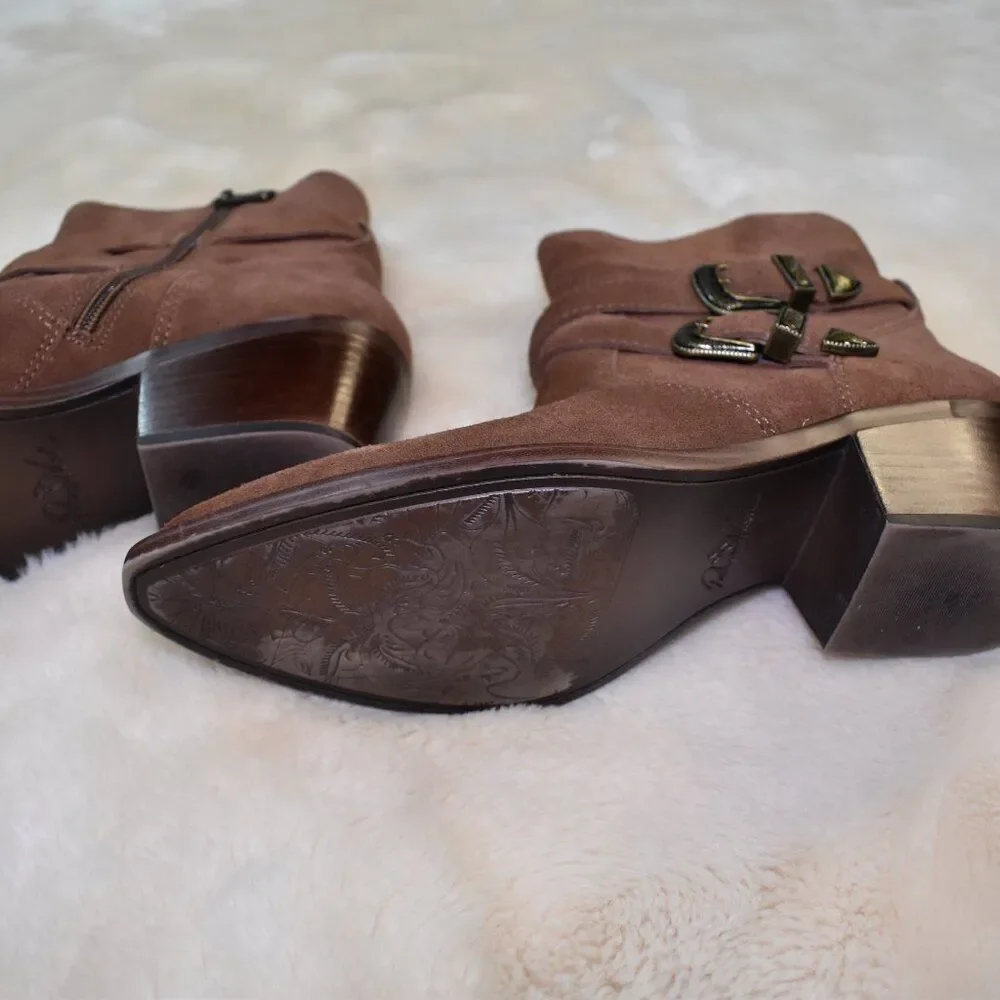 Patricia Nash Sandra Brown Suede Ankle Booties Western Cowgirl Boots Sz 9